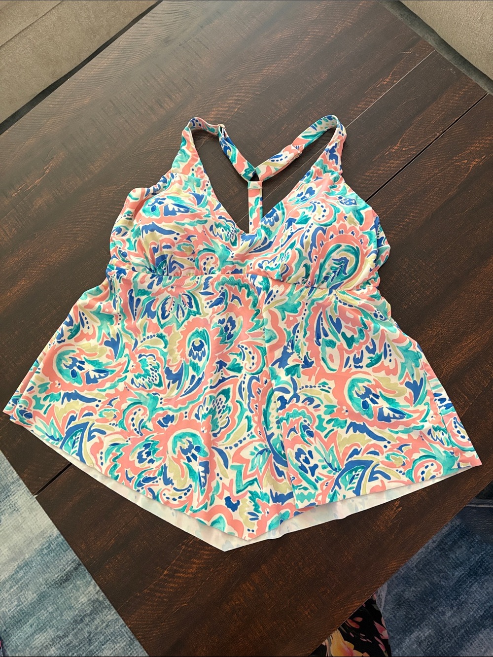 Raisins Pink Blue Green Paisley Tankini Swim Top